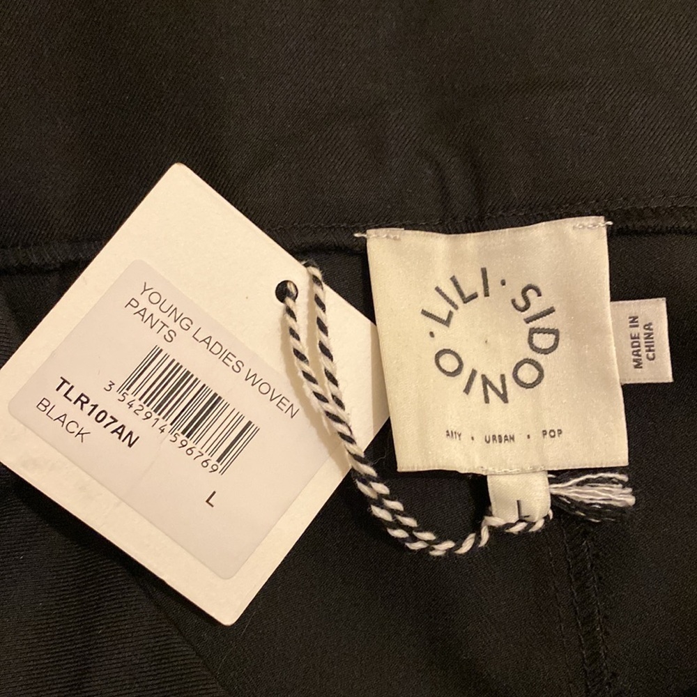 LILI SIDONIO YOUNG LADIES WOVEN PLEATED BLACK PANTS . Size L . New - Picture 4 of 9